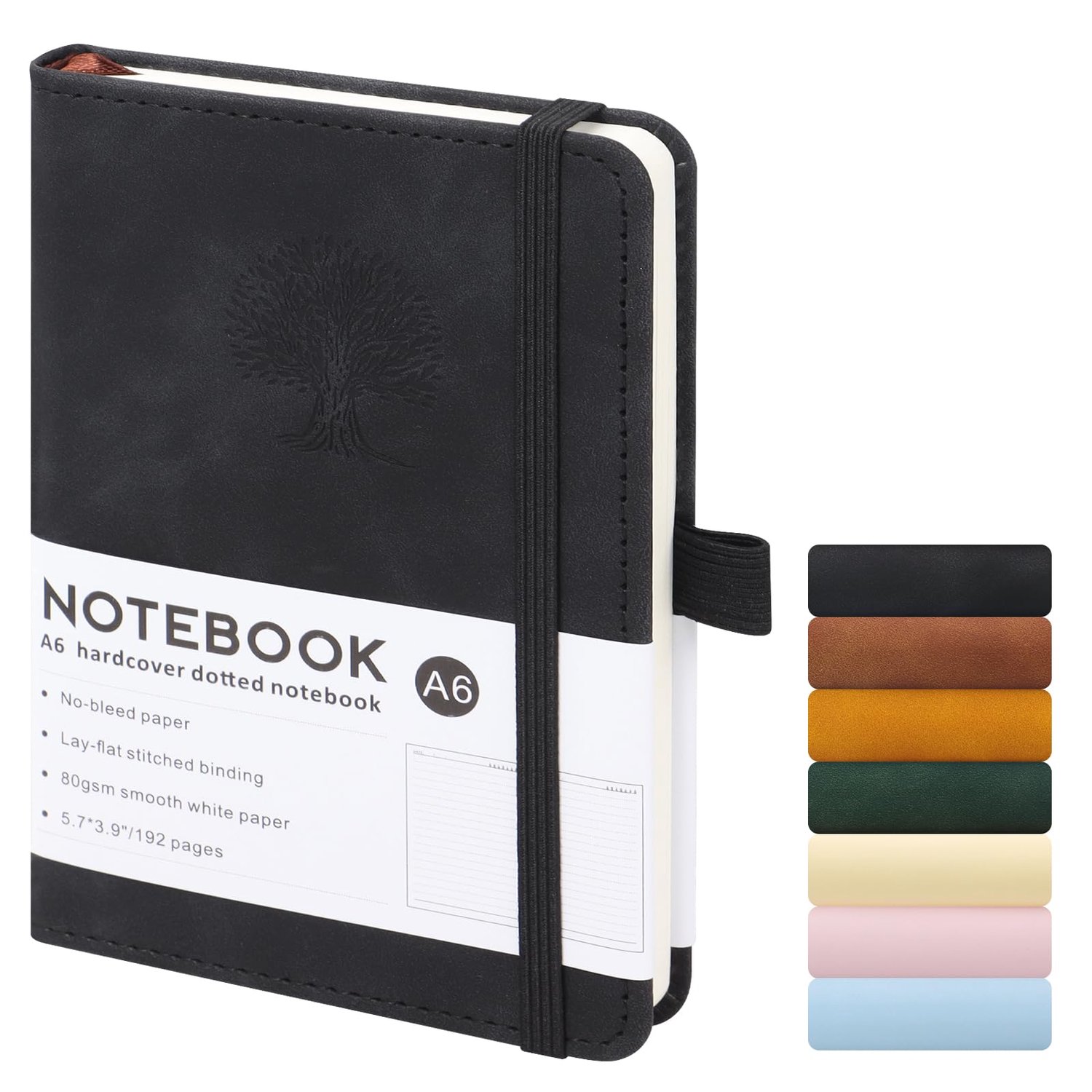 Ztowoto Tree Hardcover A6 Notebook Journal,Small Thick Lined Journal Notebook 192 Pages,5.7x3.9"with Pen Loop，Leather Notebook Ideal for Work，Study,Wr