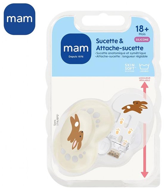 MAM Original Natural Fopspeen 18 Maanden en Ouder met Fopspeenclip (Kleur : Beige Konijn) — afbeelding 2