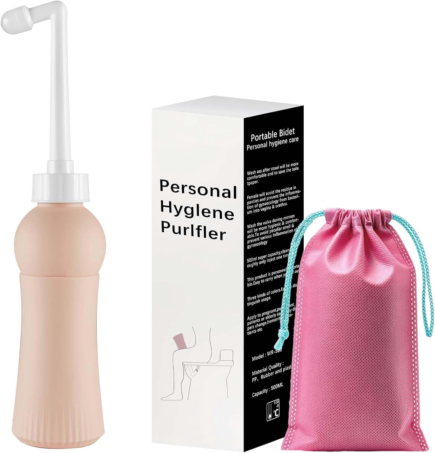 Draagbaar bidet 500 ml - intrekbare slang - intieme reiniging - ideaal voor postpartum verzorging - Vemera