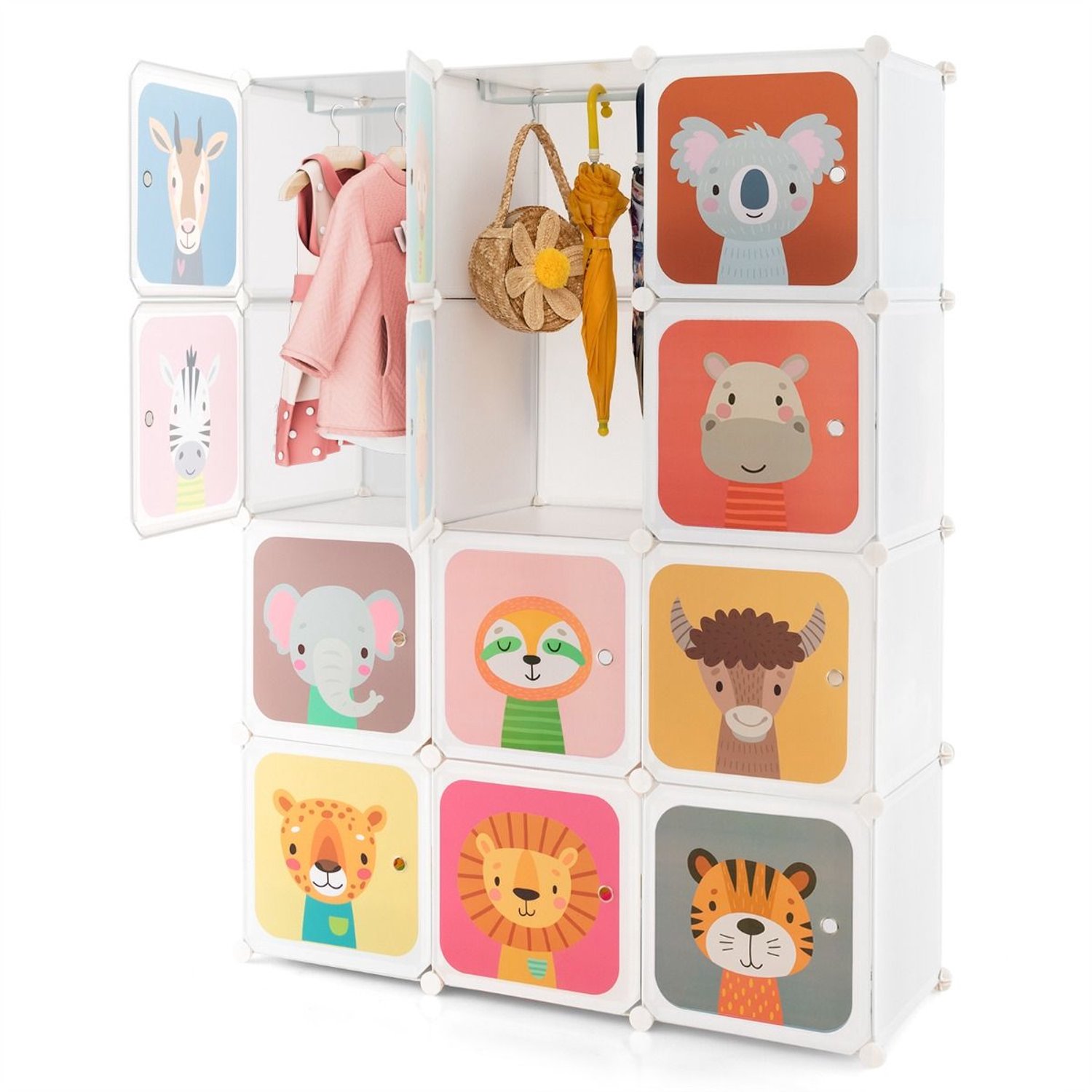 SureDeal® - Boekenkast - Kledingkast - Kinderen Reksysteem Kunststof - Kubussen Kinderrek Uitbreidbaar - Deuren - 109x37x145 cm - Wit