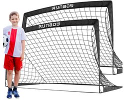 RUNBOW 5x3ft Draagbare Kids Voetbal Doel Voor Achtertuin Kleine Kinderen Praktijk Voetbal Net Met Draagtas Zwart Set van 2