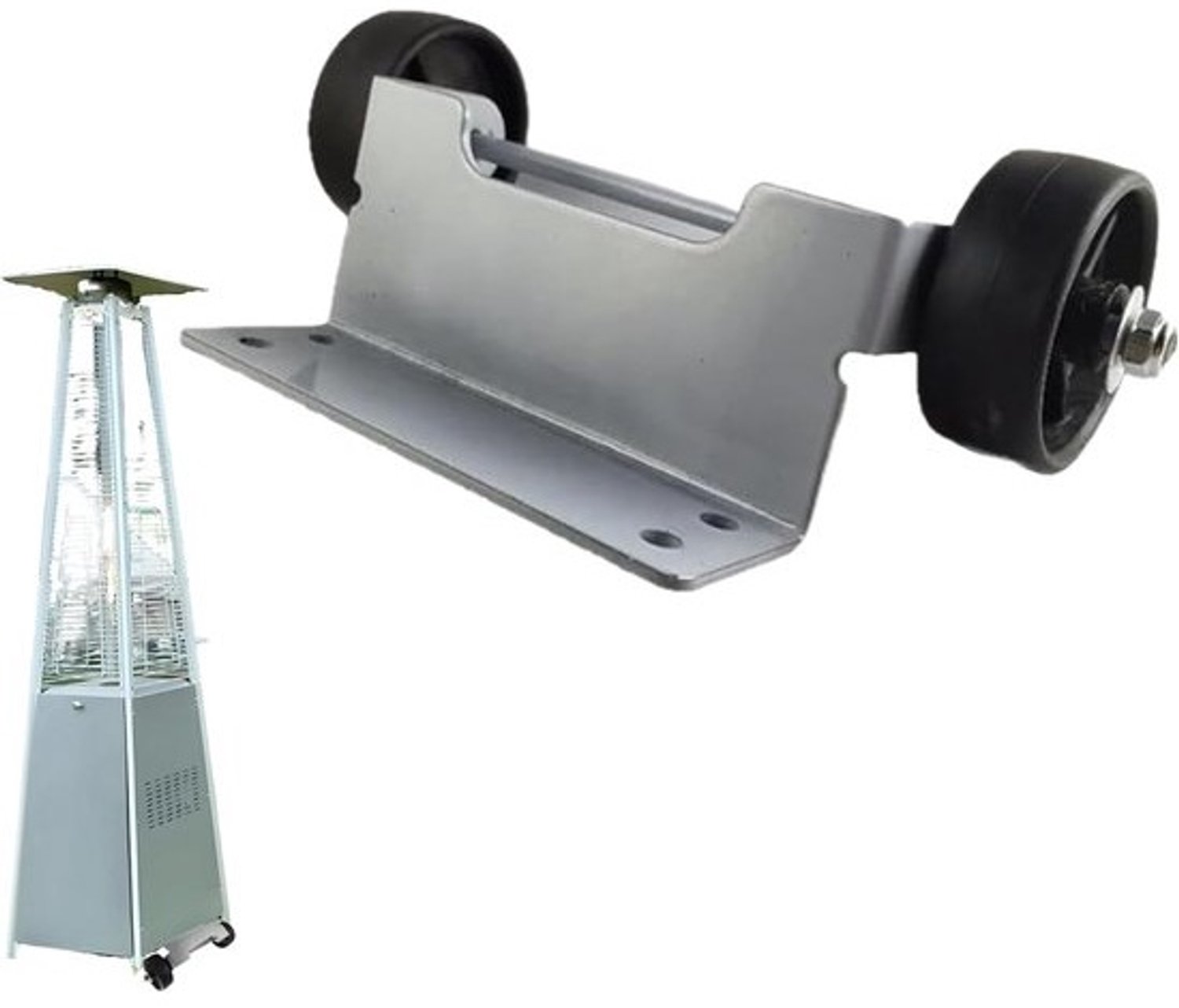 Wielen Terrasverwarming - Onderstel Mobiel - Terras Mobiel Houden - Roestvrij Staal Constructie - 23.5 x 10 cm - Zilver