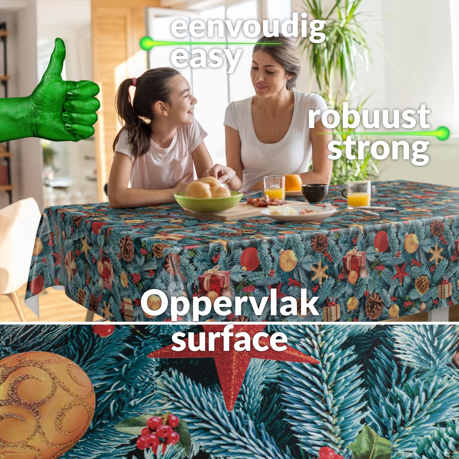 ANRO Tafelkleed Kerst Dennentakken Blauw 140cm x 10m Rechte rand Afwasbaar Waterafstotend