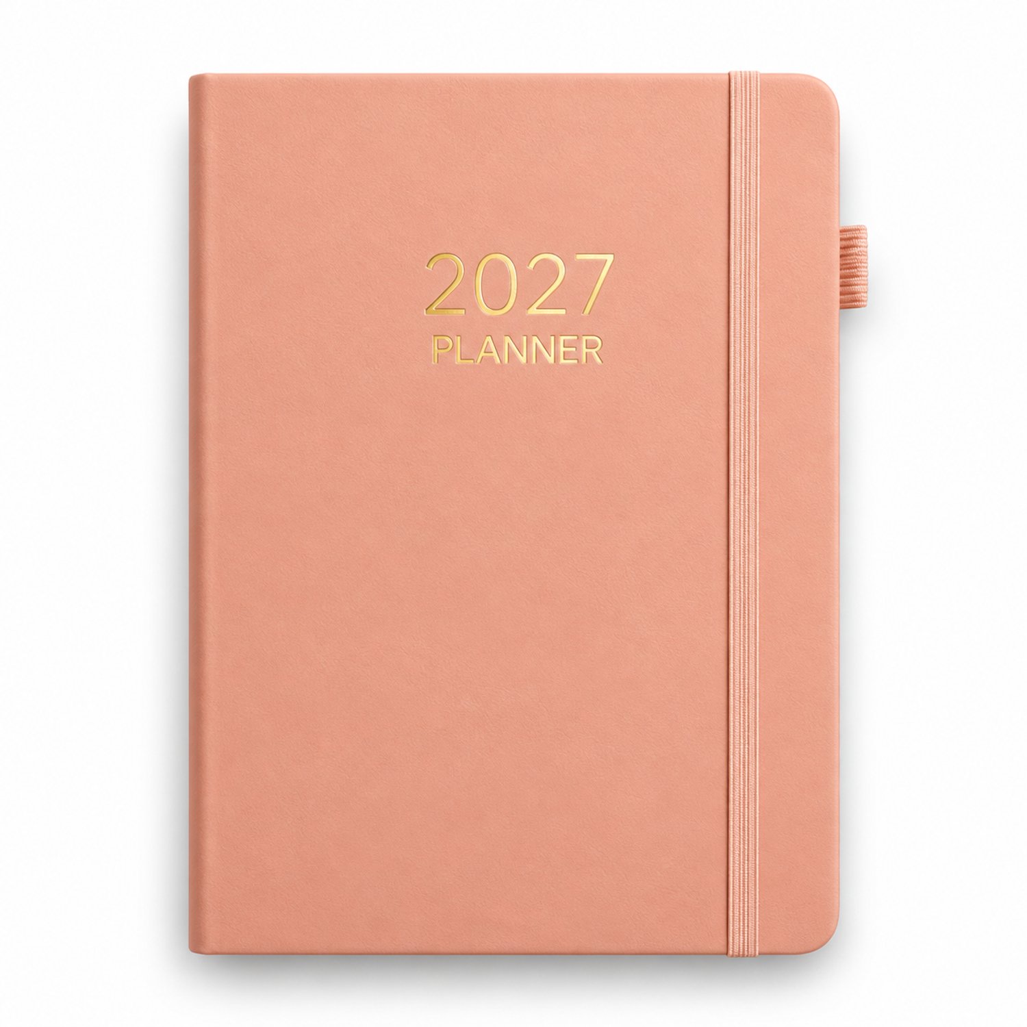 Dagagenda 2027 A5 – 1 dag per pagina – Met elastieksluiting en Harde Kaft – Roze