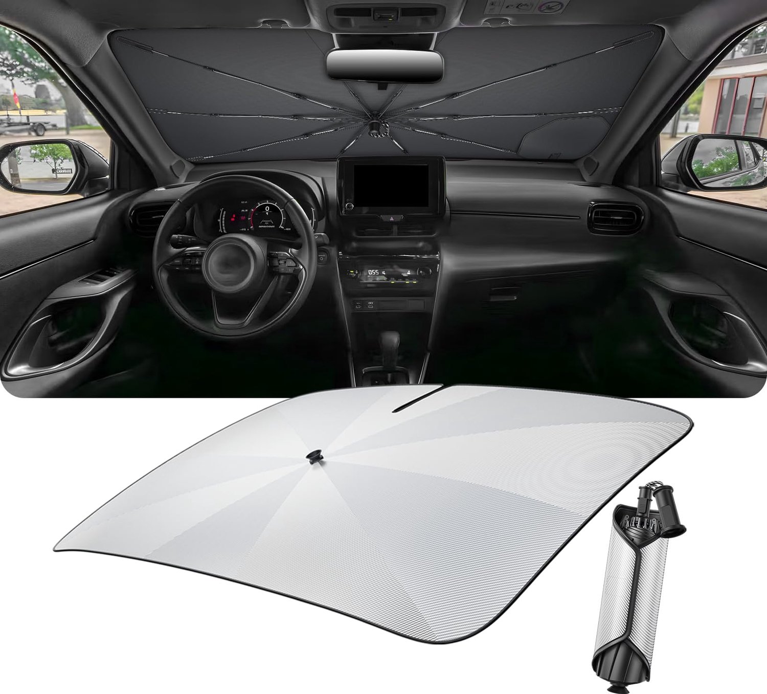 LUWU Parasol voor de auto, compatibel met Toyota Yaris Cross 2021-2025 2026, opvouwbare voorruit, zonneklep, afkoeling, uv-bescherming, Yaris Cross ac