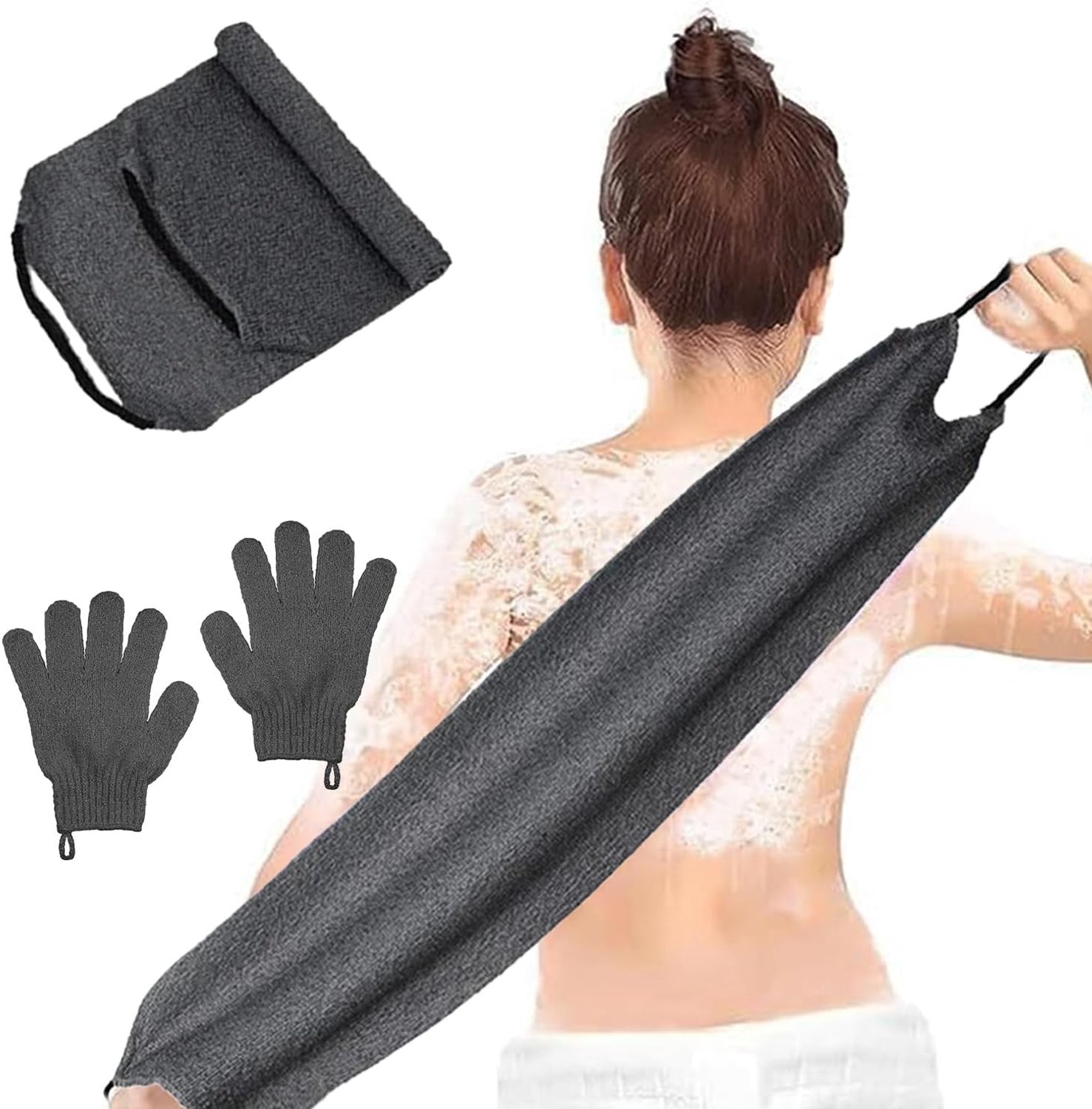 Exfoliatie handschoenen set - 2 stuks grijs - lichaams- en gezichtsscrubber - voor diepe reiniging en massage - ShopVlot
