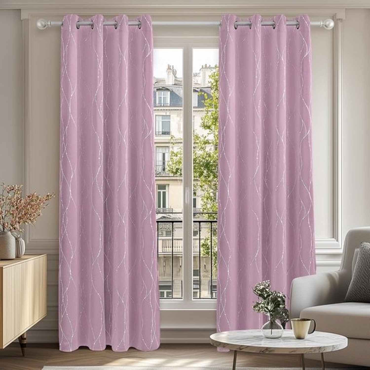 Set van 2 Licht Roze Verduisterende Gordijnen 140x175 cm met Oogjes