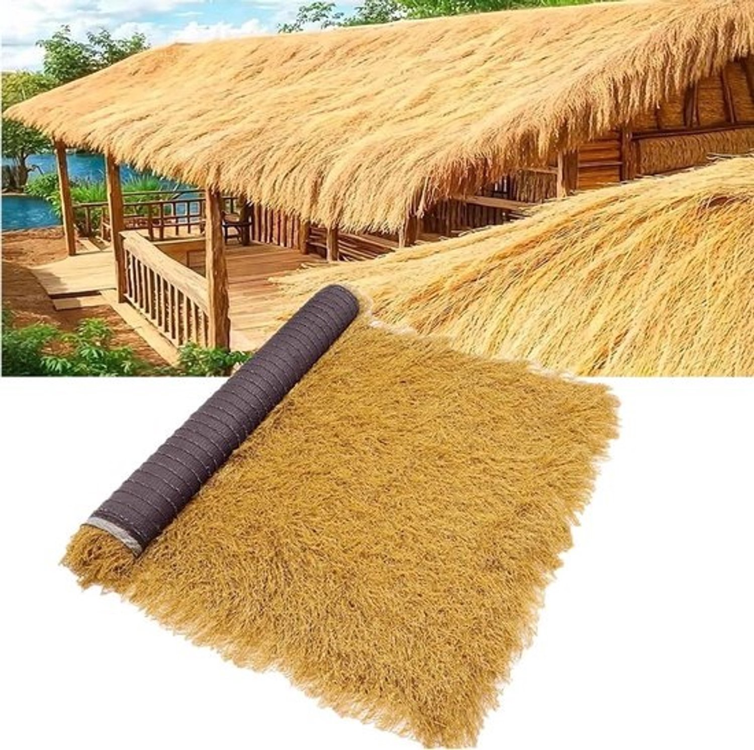 Synthetisch Rietdak - Rieten Dakbedekking Gras - Tropische Decoratie - Waterdicht Brandvertragend - 05 x 20 m - Geel