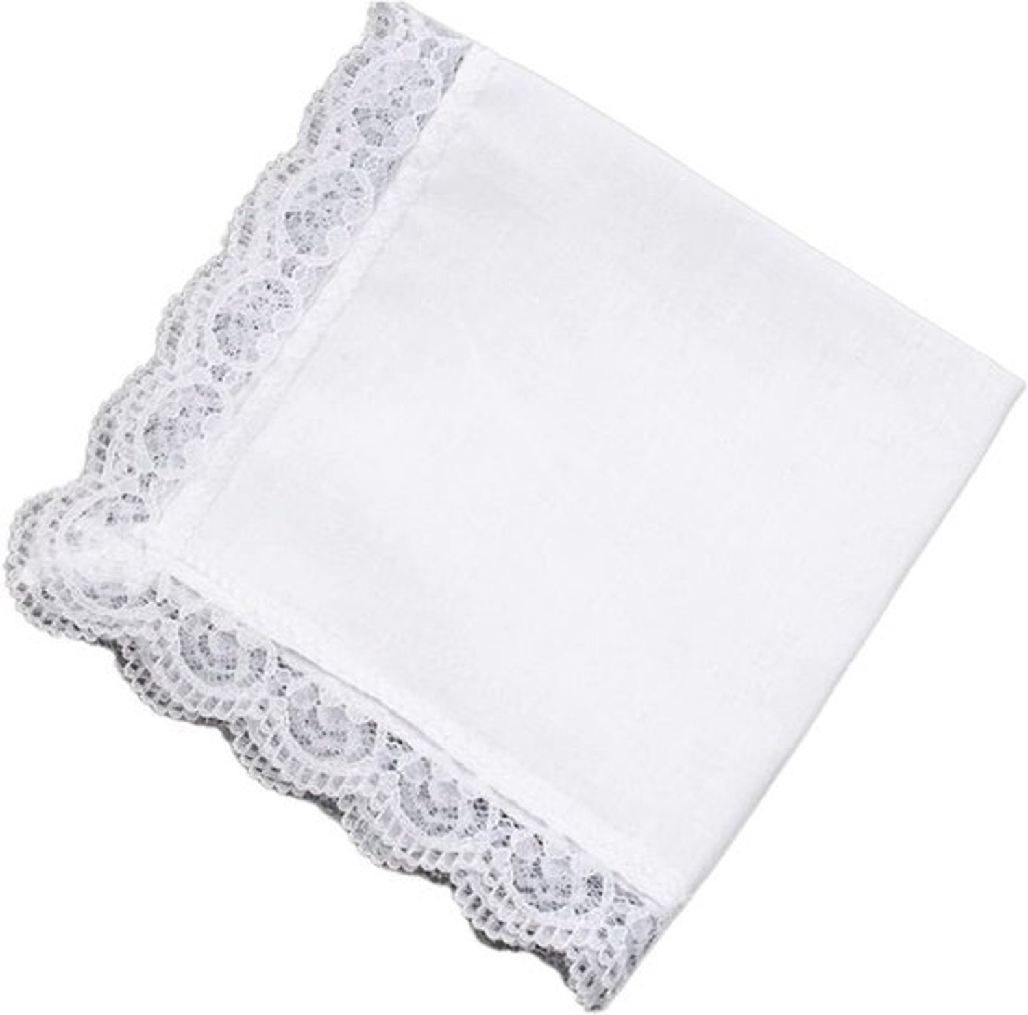 Katoenen zakdoeken - Lace rand - Bruiloft en dagelijks - Zacht en absorberend - 26x27 cm - Wit