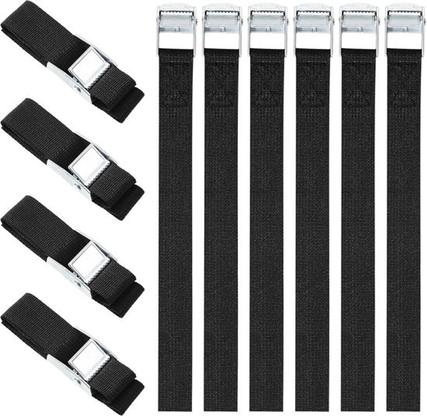 Sjorbanden Set - Spanbanden Bundel - Vervoer Vastzetten - Met Gesp Karabijnhaak - 25mm x 50cm - Zwart