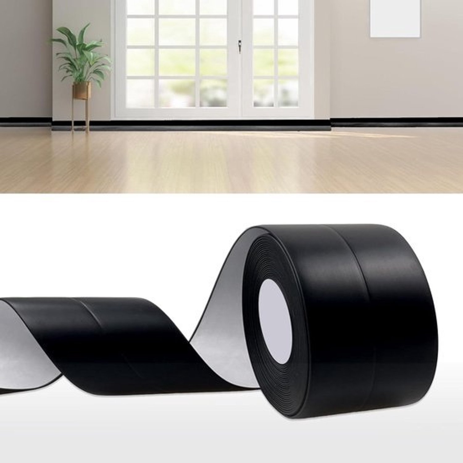 Zelfklevende Plint - Plakplint PVC - Afwerking Muren - Flexibel PVC Materiaal - 25 Meter - Zwart