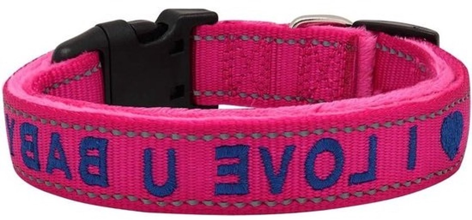 LYVQZPWLRDe hond heeft geen trekker, Hondentraining Lijn Gepersonaliseerde Reflecterende Hondenhalsband Huisdier Puppy Kattenhalsband Borduurwerk Telefoon Naam Halsbanden(Pink,Small)