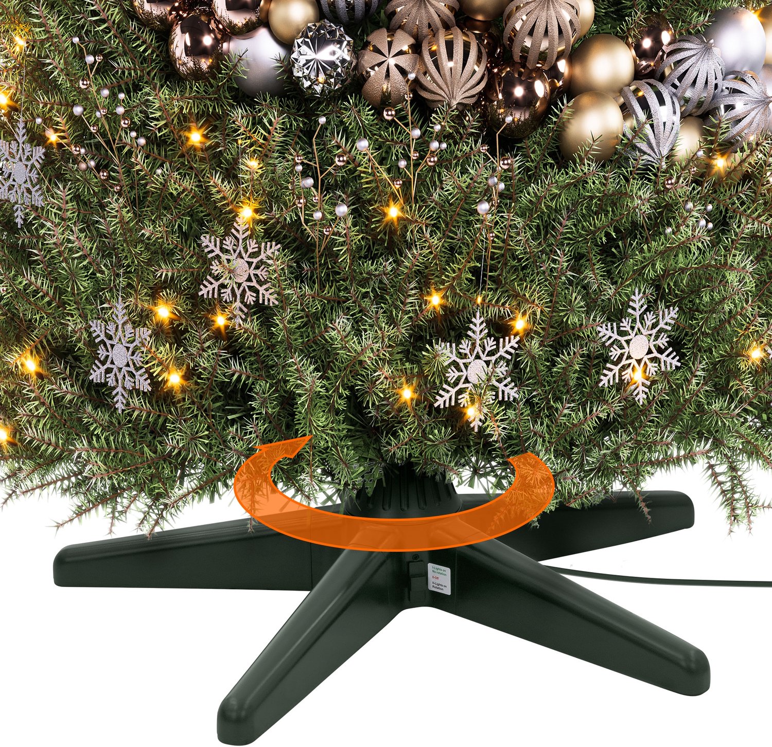 ECD Germany Elektrisch kerstboomstandaard, 360° draaibare kerstboom voet verstelbare basis voor kunstbomen tot 240 cm en 35 kg, robuuste groene kerstboomhouder met geïntegreerde stopcontacten en 3 adapterkappen, stabiel onderstel met 5 stevige poten