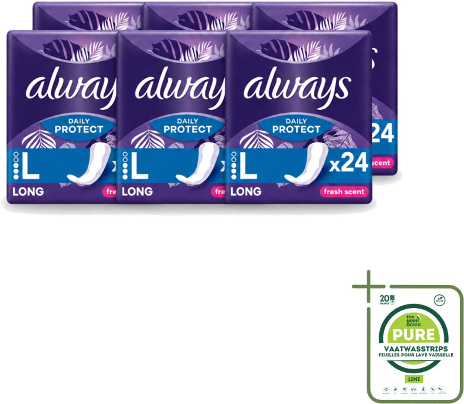6 x Always – Inlegkruisjes – Long Fresh Scent – 24 Inlegkruisjes - Grootverpakking - Inlegkruisjes - Frisse Geur - Lang Inlegkruis - Dagelijkse Bescherming - Extra Dekking