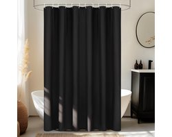 EurCross Waterdicht douchegordijn, 180 x 180 cm, opgeruwd textiel, 2-in-1 douchegordijnen, zwart, wasbaar, TPU-gelamineerde achterkant, badgordijn met