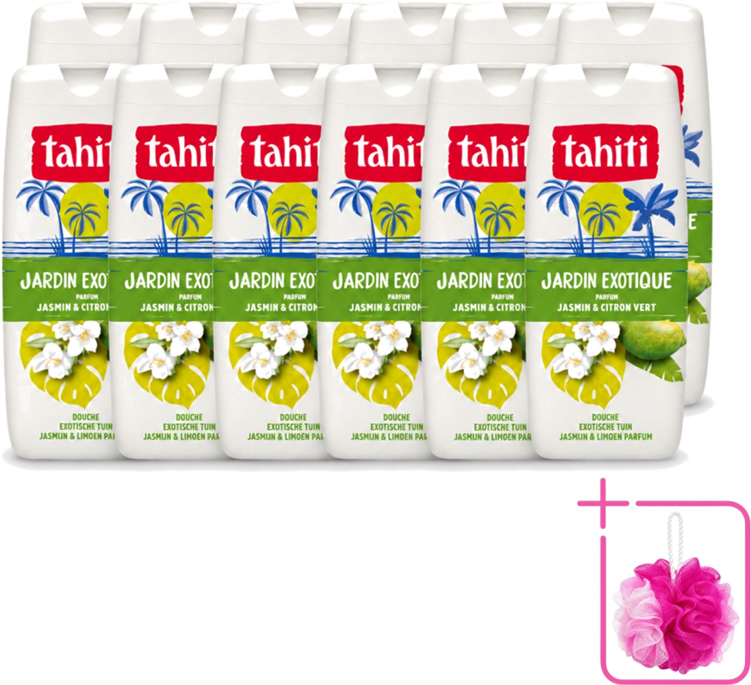 12 x Tahiti – Douchegel – Exotische Tuin Jasmijn & Limoen - 315 ml - Bulkverpakking - Douchegel - Douchemop - Jasmijn