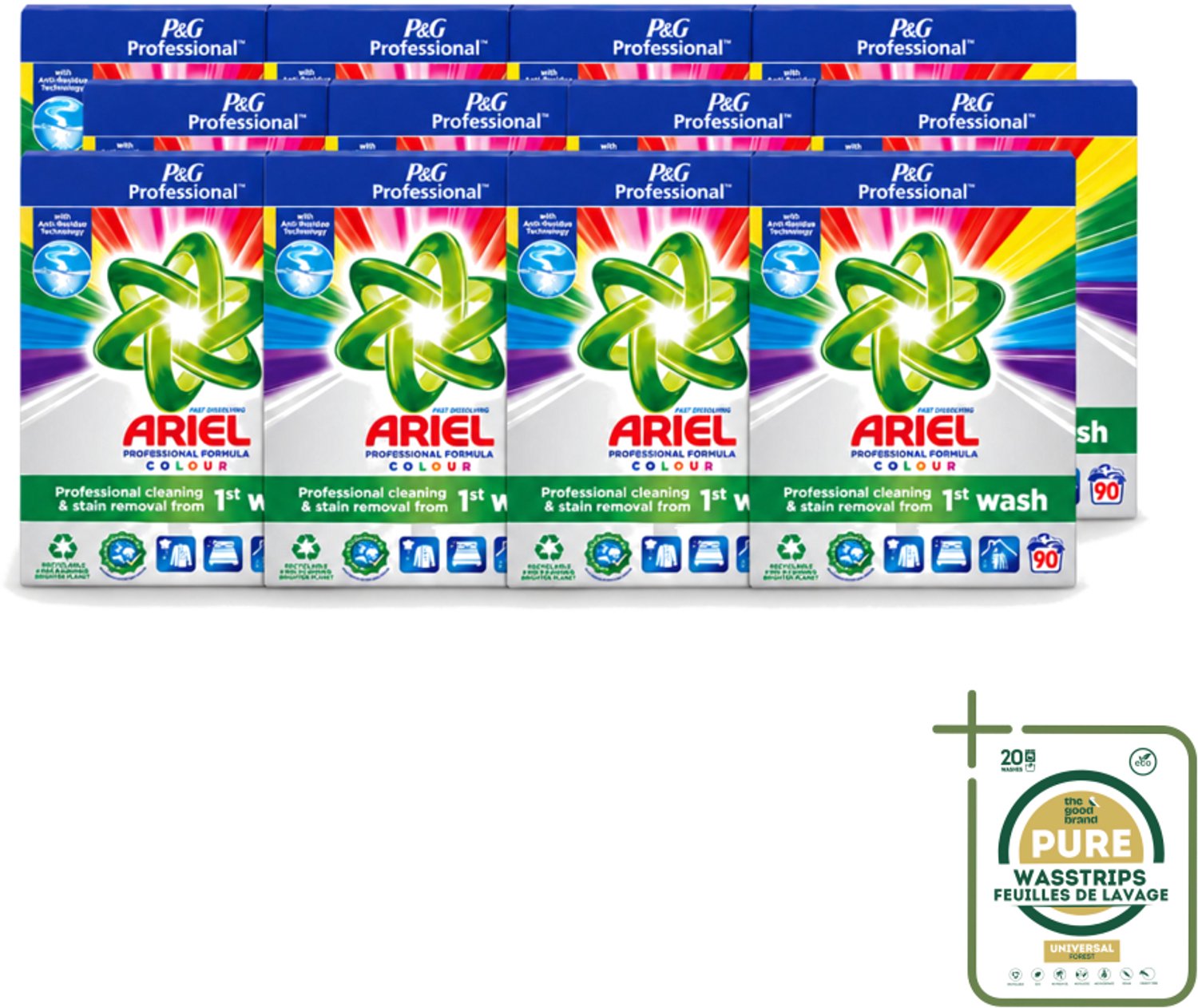 12 x Ariel Professional - Waspoeder - Gekleurde Was - 90 Wasbeurten - Wasstrips - Waspoeder Kleur - Waspoeder Voor Gekleurde Kleding - Waspoeder Voor Professionals - Waspoeder 90 Wasbeurten - Waspoeder 5 Sterren Reiniging