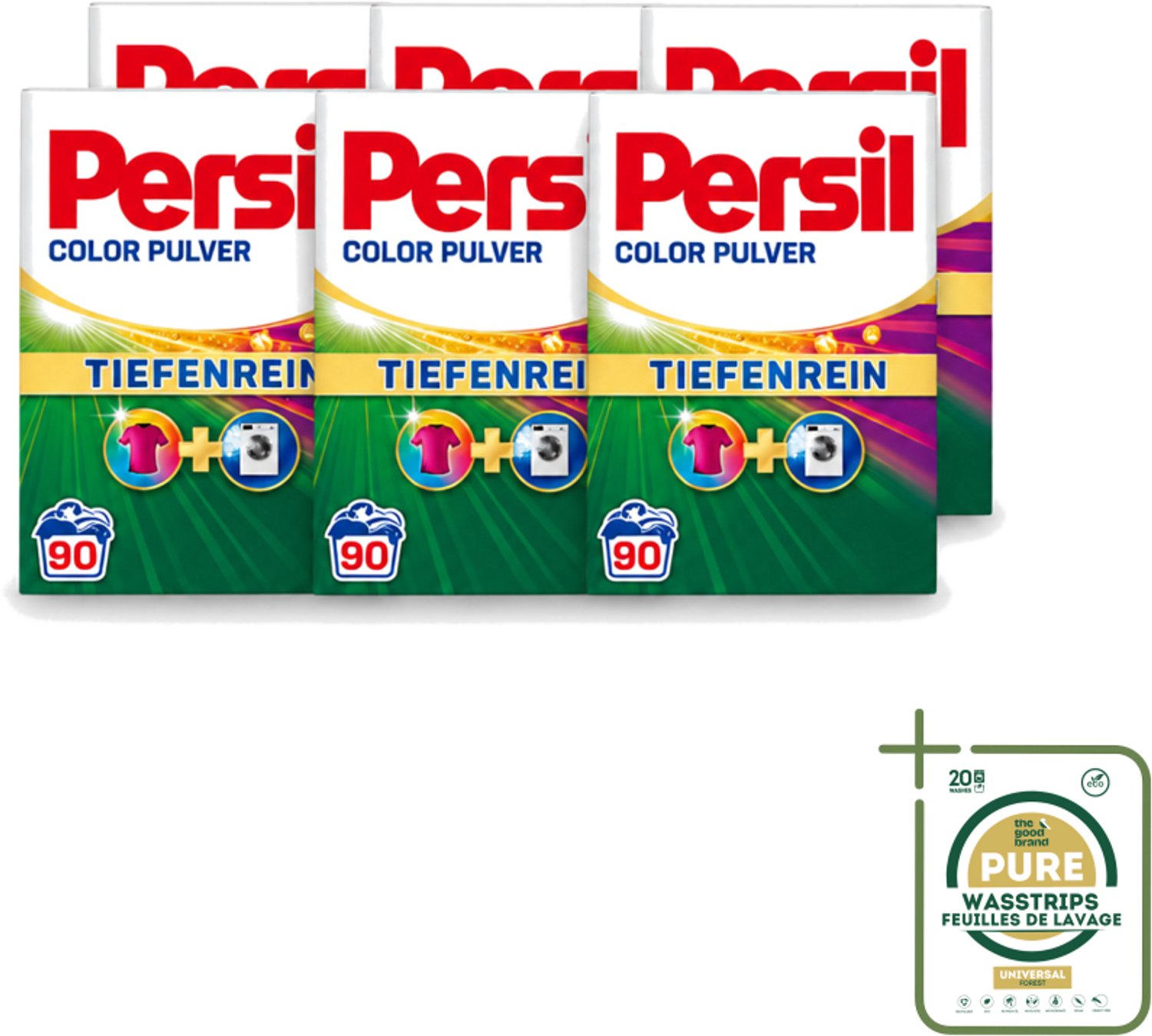6 x Persil Color - Waspoeder - Gekleurde Was - 90 Wasbeurten - Wasstrips - Waspoeder - Gekleurde Was - Vlekverwijdering - Kleurbehoud - Wasmachine
