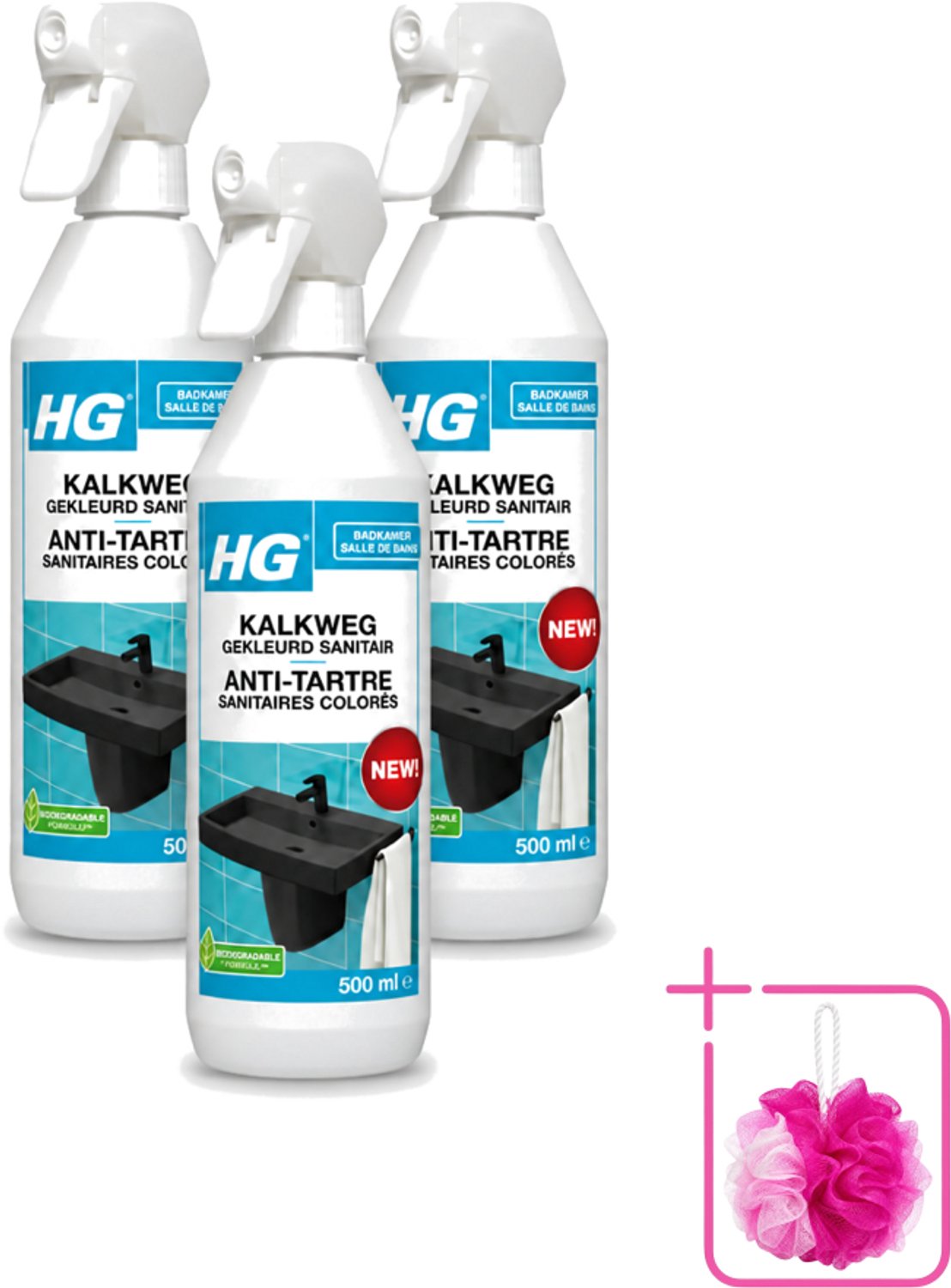 3 x HG - Badkamer - Kalkweg Gekleurd Sanitair - Schuimend - 500 ml - Bulkverpakking - Kalk verwijderen - Douchemop - Gekleurd sanitair reinigen