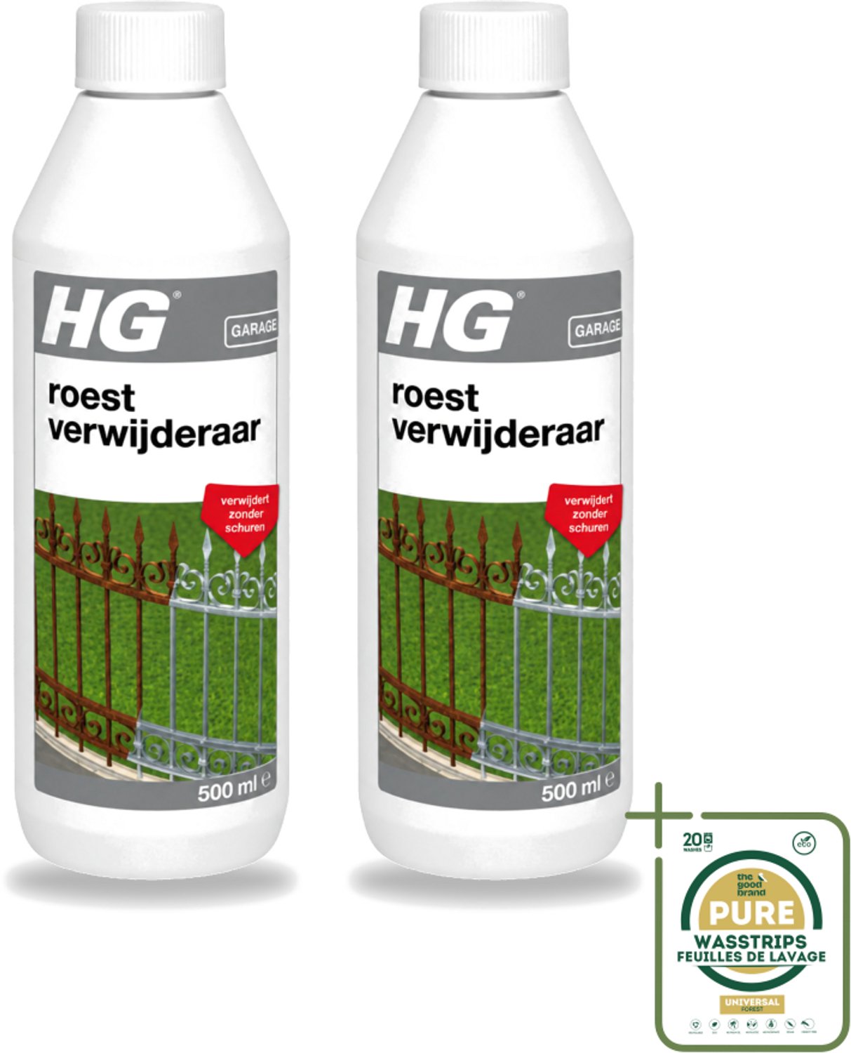 2 x HG - Roestverwijderaar - Verwijdert Zonder Schuren - Snel & Effectief - 500 ml - Wasstrips - Roestverwijderaar - Roestverwijderen - Roestwerende Werking - Metaal Behandelen - Hekken Reinigen