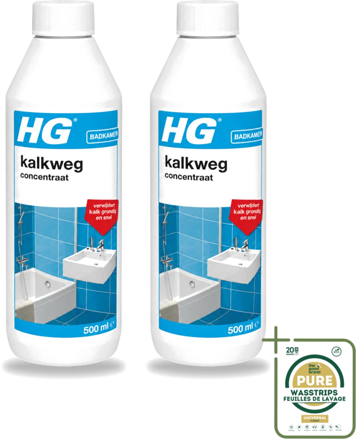 2 x HG - Badkamer - Kalkweg Concentraat - Verwijdert Kalk Grondig - 500 ml - Wasstrips - Kalk Verwijderen - Kalk Weg - Kalksteen Verwijderen - Roestvlekken Verwijderen - Urinesteen Verwijderen