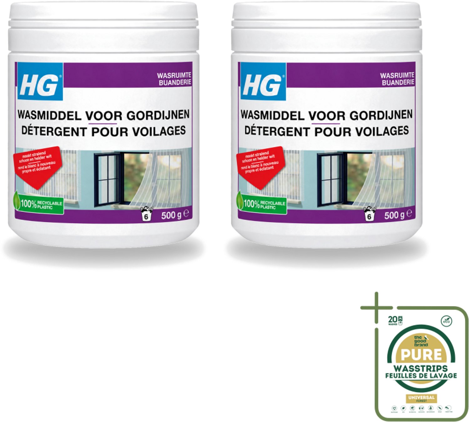 2 x HG - Wasruimte - Wasmiddel Voor Gordijnen - 500 g - Wasstrips - Wasmiddel Vitrage - Reinigen Vitrage - Vitrage Reinigen - Witte Vitrage - Vitrage Wasmiddel