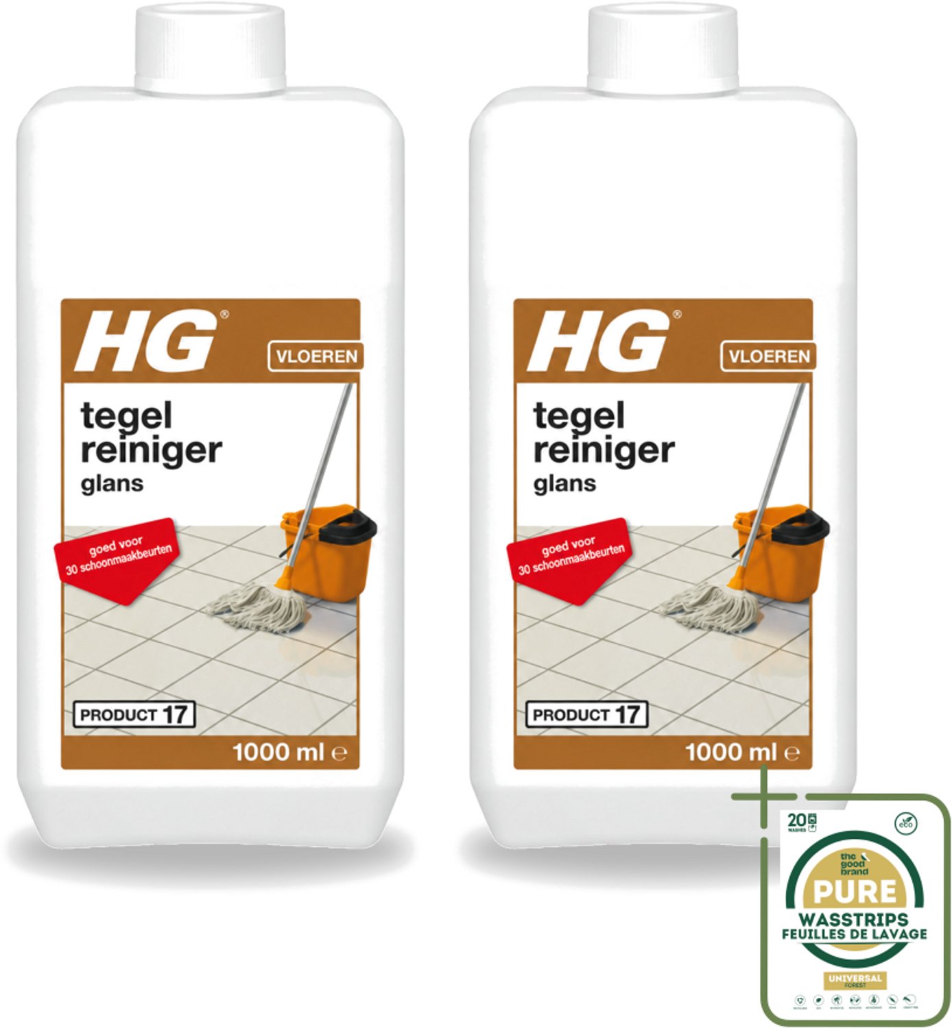 2 x HG - Vloeren - Tegelreiniger Glans - Biologisch Afbreekbaar - 1L - Wasstrips - Tegelreiniger - Glans Herstellen - Biologisch Afbreekbaar - Vloer Reinigen - Tegel Reinigen