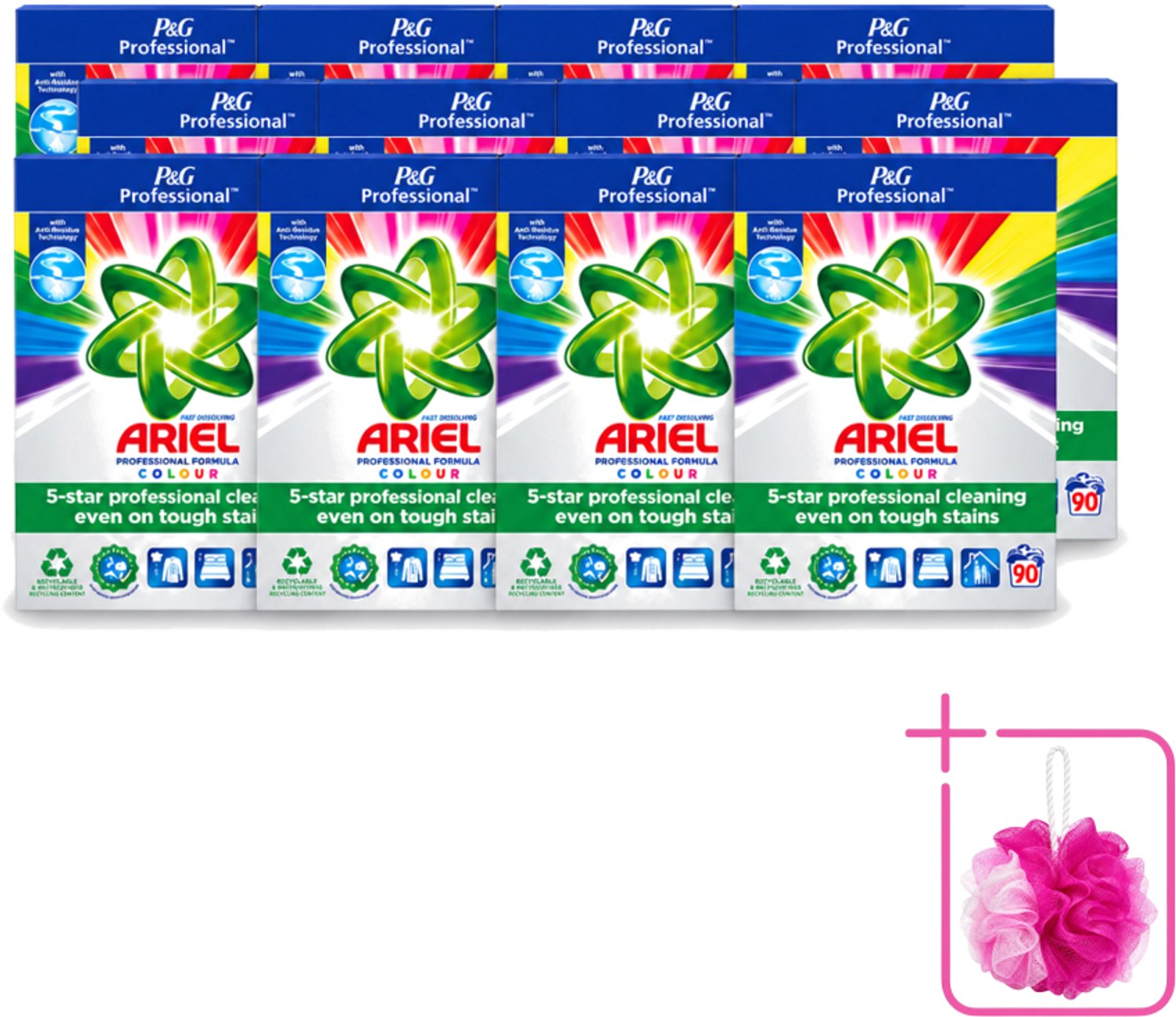 12 x Ariel Professional - Waspoeder - Gekleurde Was - 90 Wasbeurten - Bulkverpakking - Kleurverzorging - Douchemop - Waspoeder