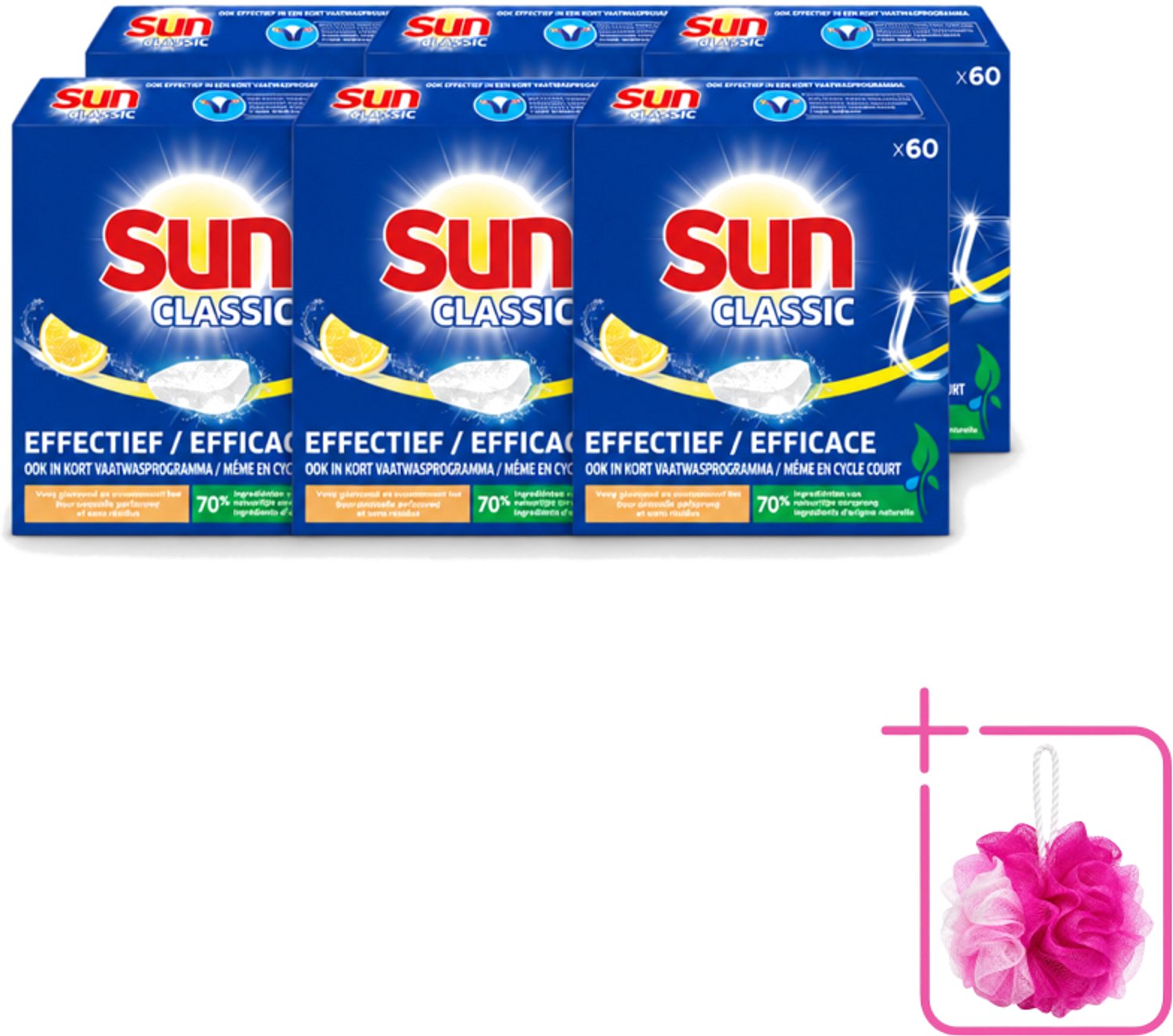 6 x Sun Classic - Vaatwastabletten - Voordeelverpakking - Citroen - 60 Tabletten - Bulkverpakking - Vaatwastabletten - Douchemop - Citroengeur