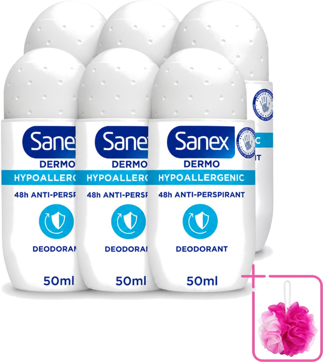 6 x Sanex Dermo - Deodorant Roller - Hypoallergeen - 48h Anti-Transpirant - 50 ml - Bulkverpakking - Deodorant roller - Douchemop - Hypoallergeen deodorant