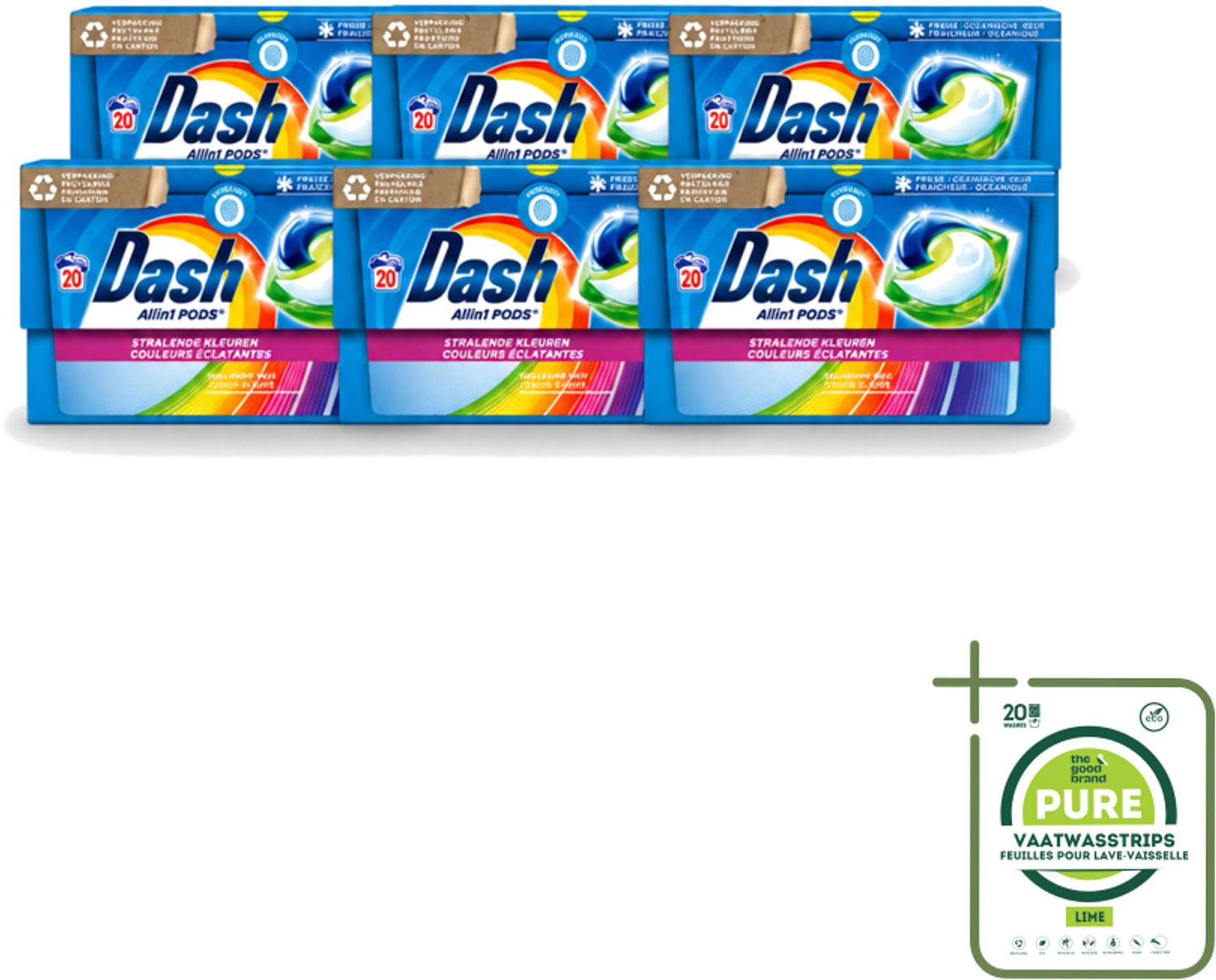 6 x Dash - Stralende Kleuren - Wasmiddel Capsules - All-in-1 Pods - Gekleurde Was - 20 Wasbeurten - Grootverpakking - Vaatwasstrips - Wasmiddel Capsules - Gekleurde Was - Frisheid Was - Wasmachine Pod - Stralende Kleuren