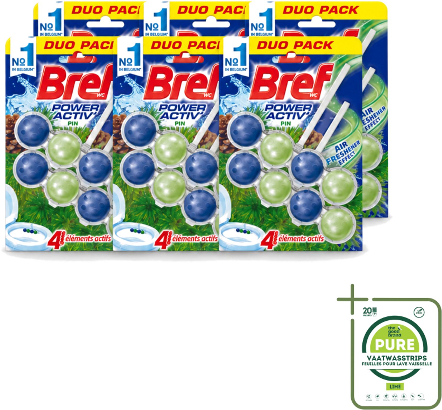 6 x Bref WC - Power Activ+ - Toiletblok - Den - 2 Blokken - Grootverpakking - Vaatwasstrips - Toilet Reinigen - Wc Blok - Kalk Bestrijden - Frisse Geur - Toilet Hygiëne