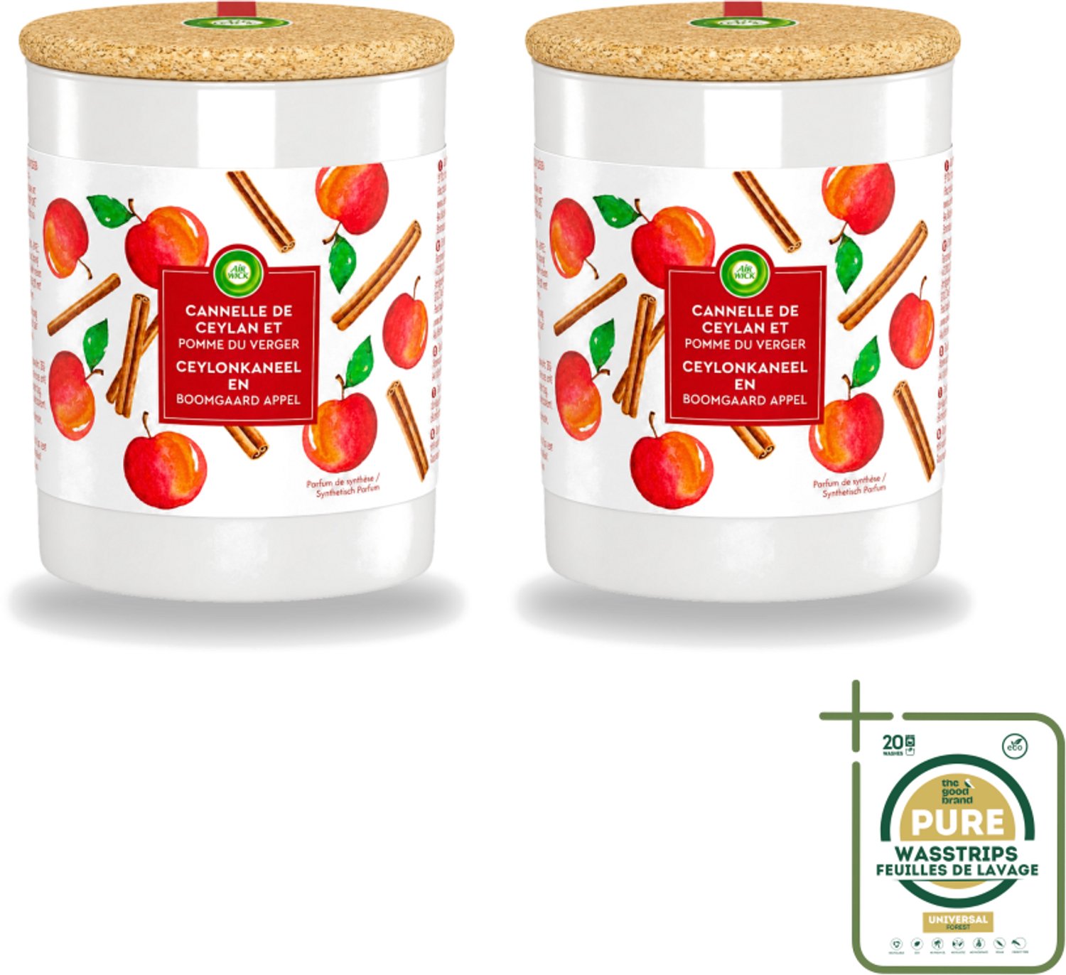 Air Wick 2 x Air Wick - Geurkaars - Kaneel & Boomgaard Appel - 35 Uur Brandduur - Wasstrips - Geurkaars - Kaneel - Boomgaard Appel - Warme Geur - Frisse Geur Rood
