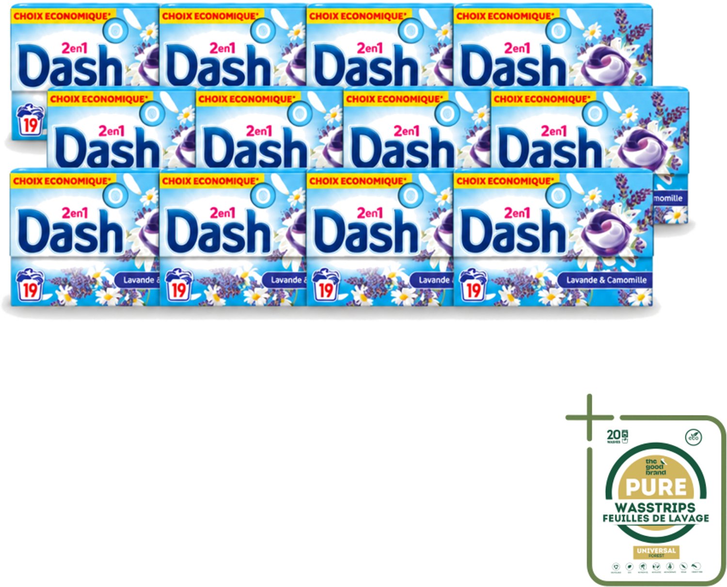 12 x Dash – Wasmiddel Pods 2-in-1 – Lavendel & Kamille – 19 Capsules - Wasstrips - Wasmiddel - Waspod - Reiniging - Frisheid - Lavendel