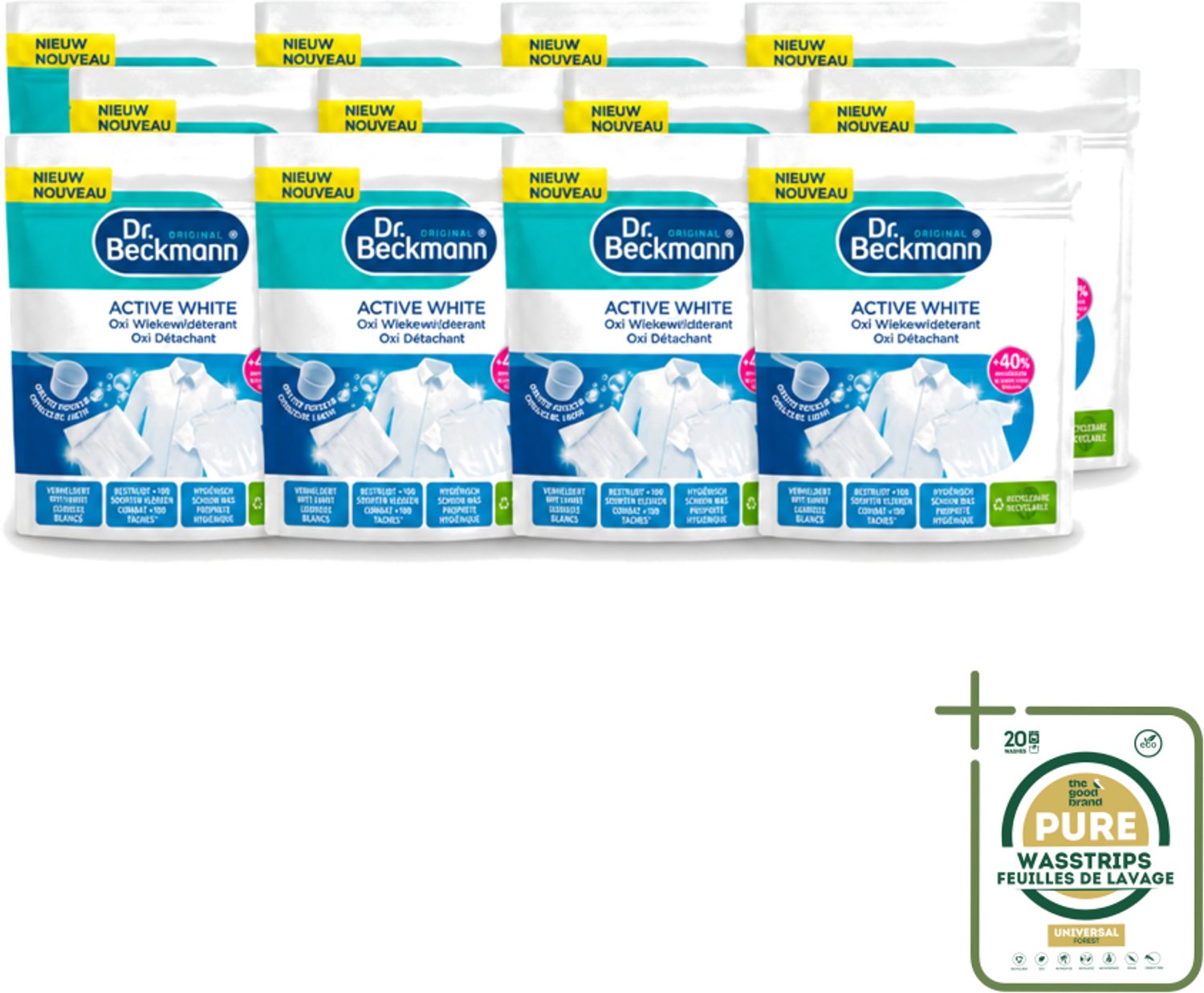 12 x Dr. Beckmann – Active White Oxi – Witte Was Poeder – 400 g - Wasstrips - Wasmiddel - Vlekverwijderaar - Witte Was - Vlekken Verwijderen - Wasmachine