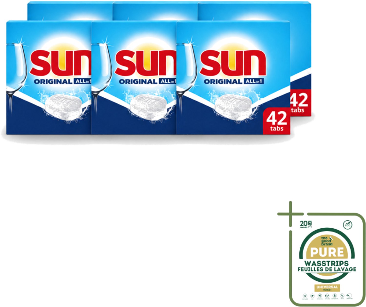 6 x Sun – Vaatwastabletten – Original – 42 tabletten - Wasstrips - Vaatwastabletten - Vaatwasser - Reiniging - Vaatwastablet - Vaatwastabletten Original