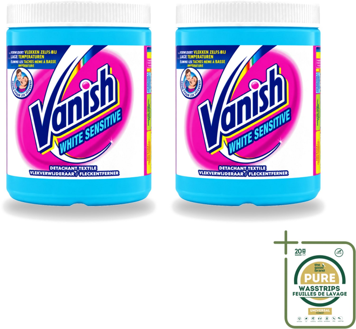 2 x Vanish White Sensitive - Vlekkenverwijderaar Poeder - Witte Was - 1125 Gram - Wasstrips - Witte Was - Vlekverwijderaar - Gevoelige Stoffen - Witte Wasmiddel - Sensitive Was