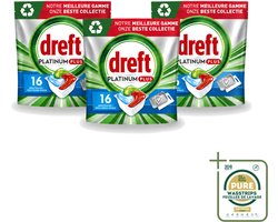 3 x Dreft Platinum Plus - All In One - Vaatwascapsules - Fresh Herbal Breeze - 16 Afwasbeurten - Wasstrips - Vaatwassen - Vaatwassen Capsule - Vaatwassen Kruidgeur - Vaatwassen Glans - Vaatwassen Eco
