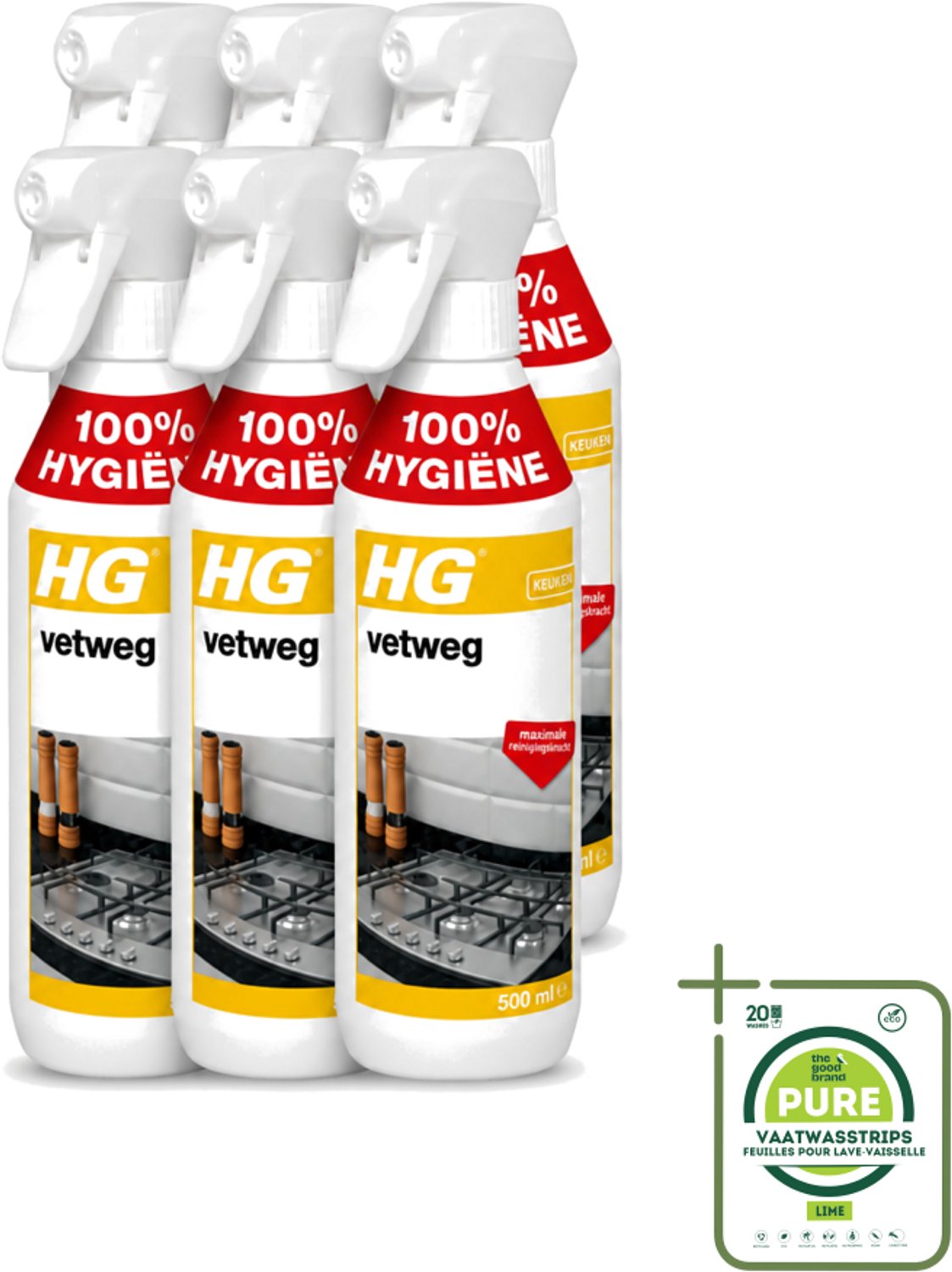 6 x HG - Vetweg - Maximale Reinigingskracht - 500 ml - Grootverpakking - Keukenreiniger - Vetvrij Maken - Vet Verwijderen - Vet Weg - Reinigen