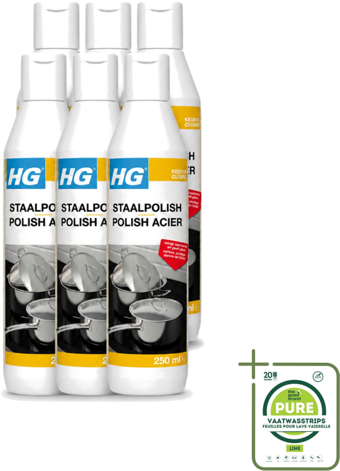 6 x HG - Staalpolish - Beschermt & Polijst RVS - 250 ml - Grootverpakking - Roestvrij Staal Polish - Keukenpolijst - Beschermende Polish - Glanspolijst - Keukenonderhoud