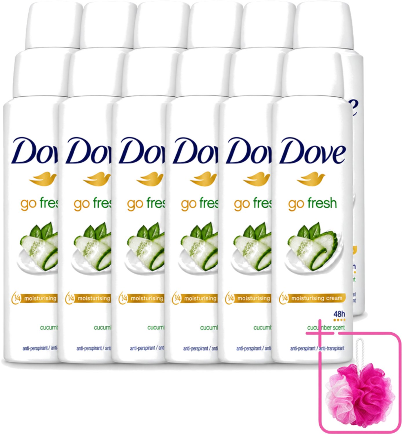 12 x Dove Go Fresh - Deospray - Komkommer - 150 ml - Bulkverpakking - Dove Go Fresh Deospray - Douchemop - Komkommer
