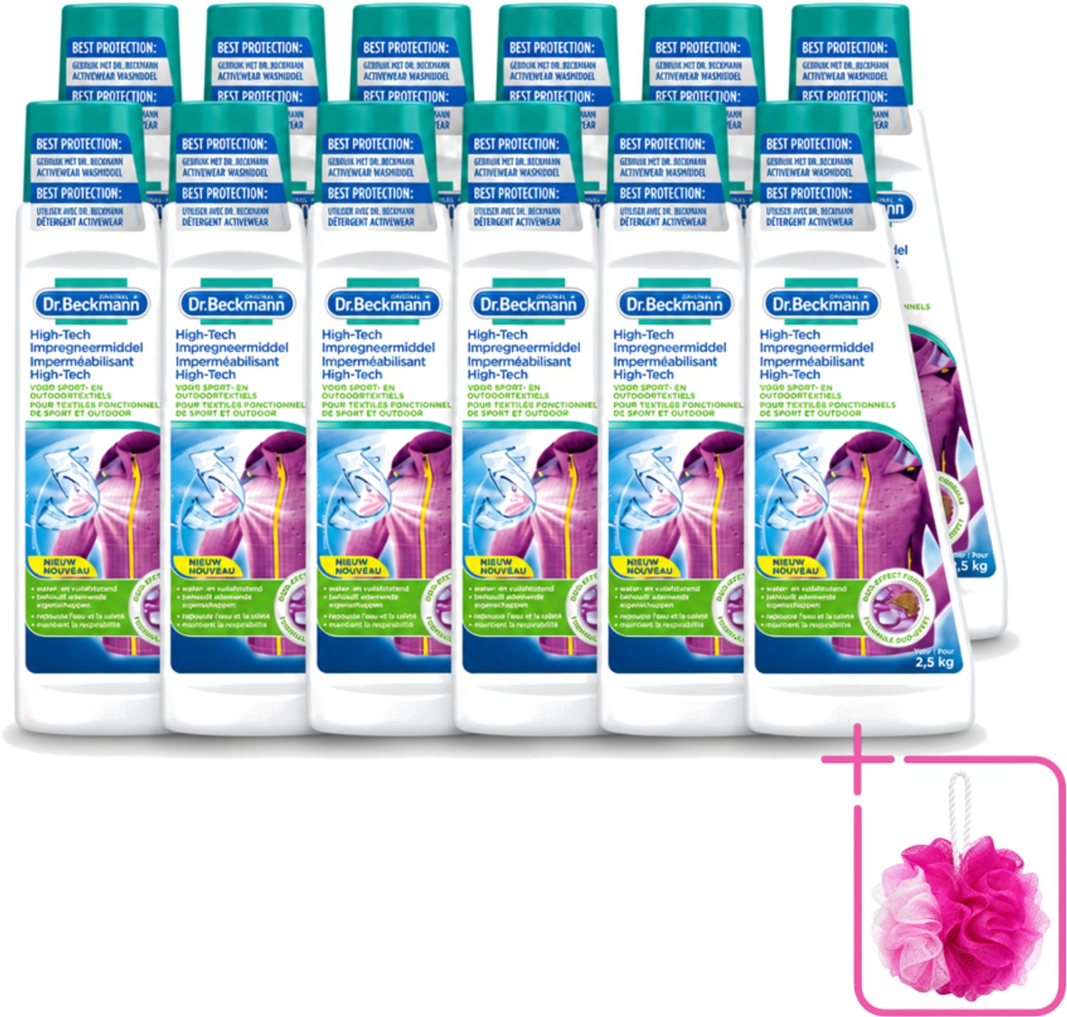 12 x Dr. Beckmann - High Tech Impregneermiddel - Sport- & Outdoorkleding - Witte en Gekleurde Was - 2.5 KG - Bulkverpakking - Sportkleding beschermen - Douchemop - Waterafstotend middel