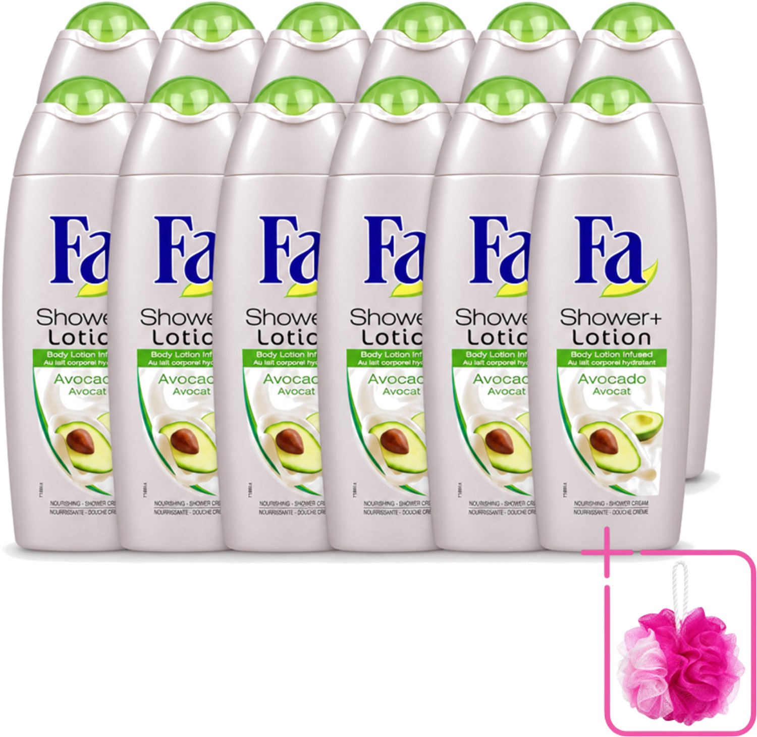 12 x Fa - Douchecrème Met Lotion - Avocado - 250 ml - Bulkverpakking - Douchecrème - Douchemop - Bodylotion