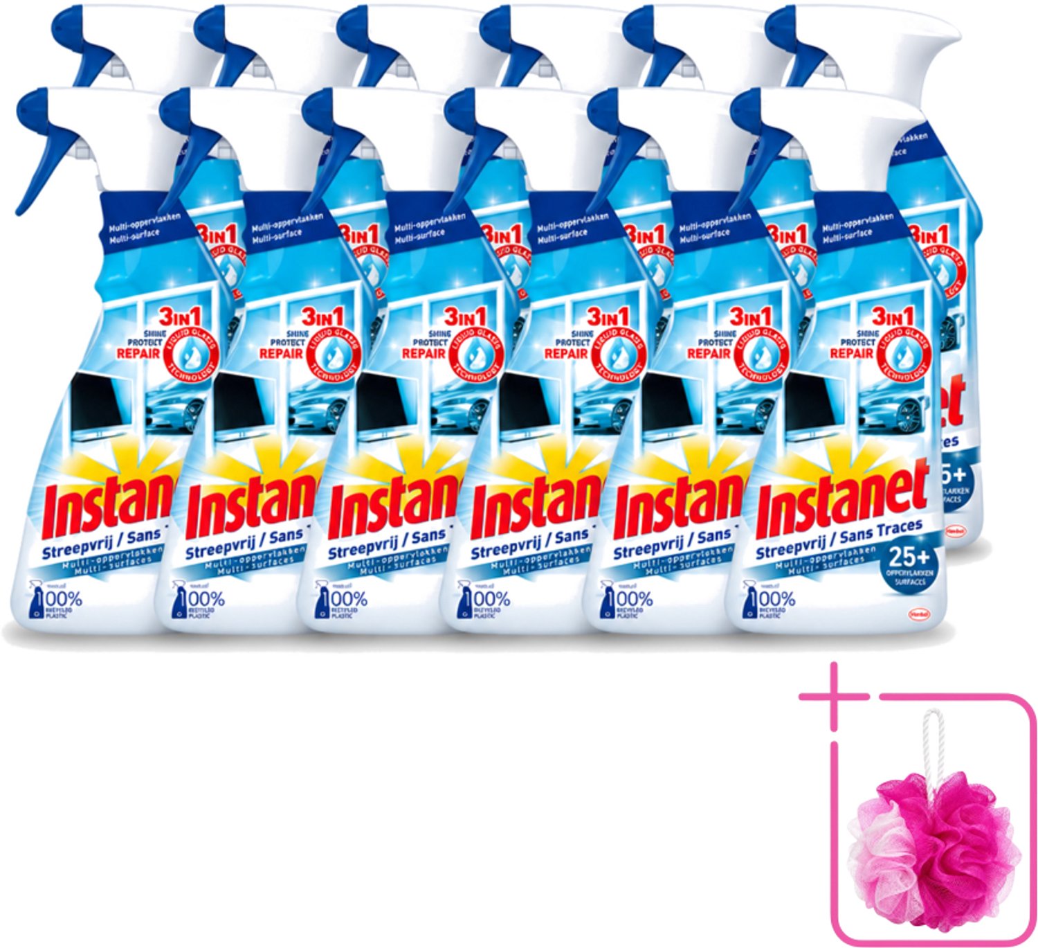 12 x Instanet - Schoonmaakspray - Streepvrij - 3 in 1 - Multi-Oppervlakken - 725 ml - Bulkverpakking - Schoonmaak spray - Douchemop - Glas reinigen
