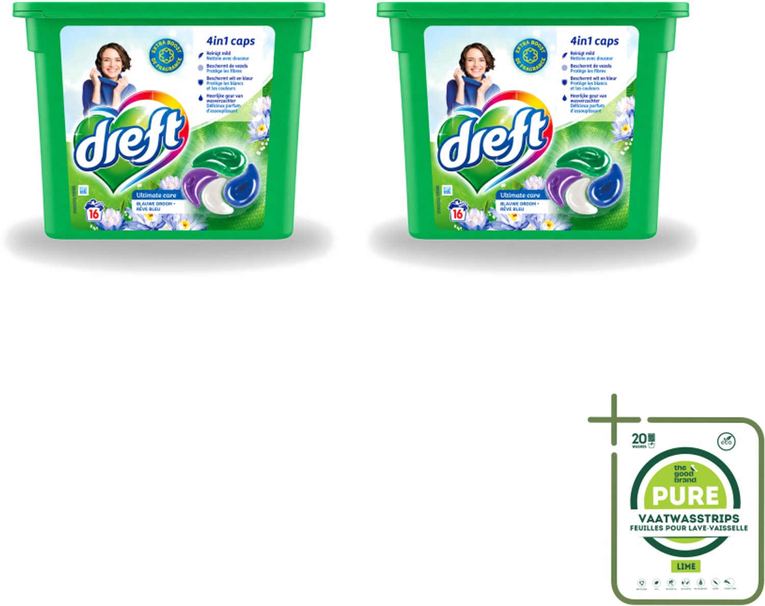 2 x Dreft - Wasmiddelcapsules 4in1 - Gekleurde Was - Blauwe Droom - 16 Wasbeurten - Grootverpakking - Vaatwasstrips - Wasmiddelcapsules - Blauwe Droom - Kleurbescherming - Frisheid - Wasgoed Reinigen