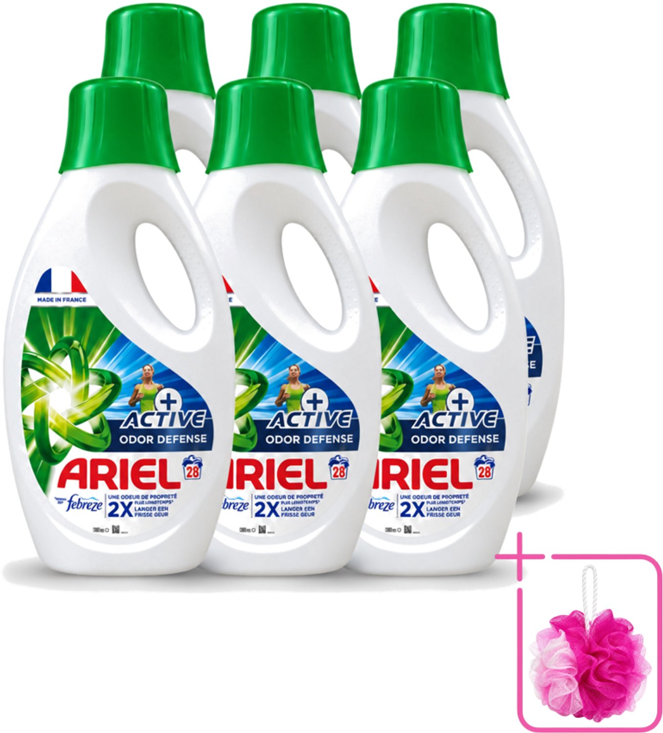 6 x Ariel – Vloeibaar Wasmiddel – Active Odor Defense – 1,26 L – 28 wasbeurten - Bulkverpakking - Geurverwijderend wasmiddel - Douchemop - Sportkleding wassen