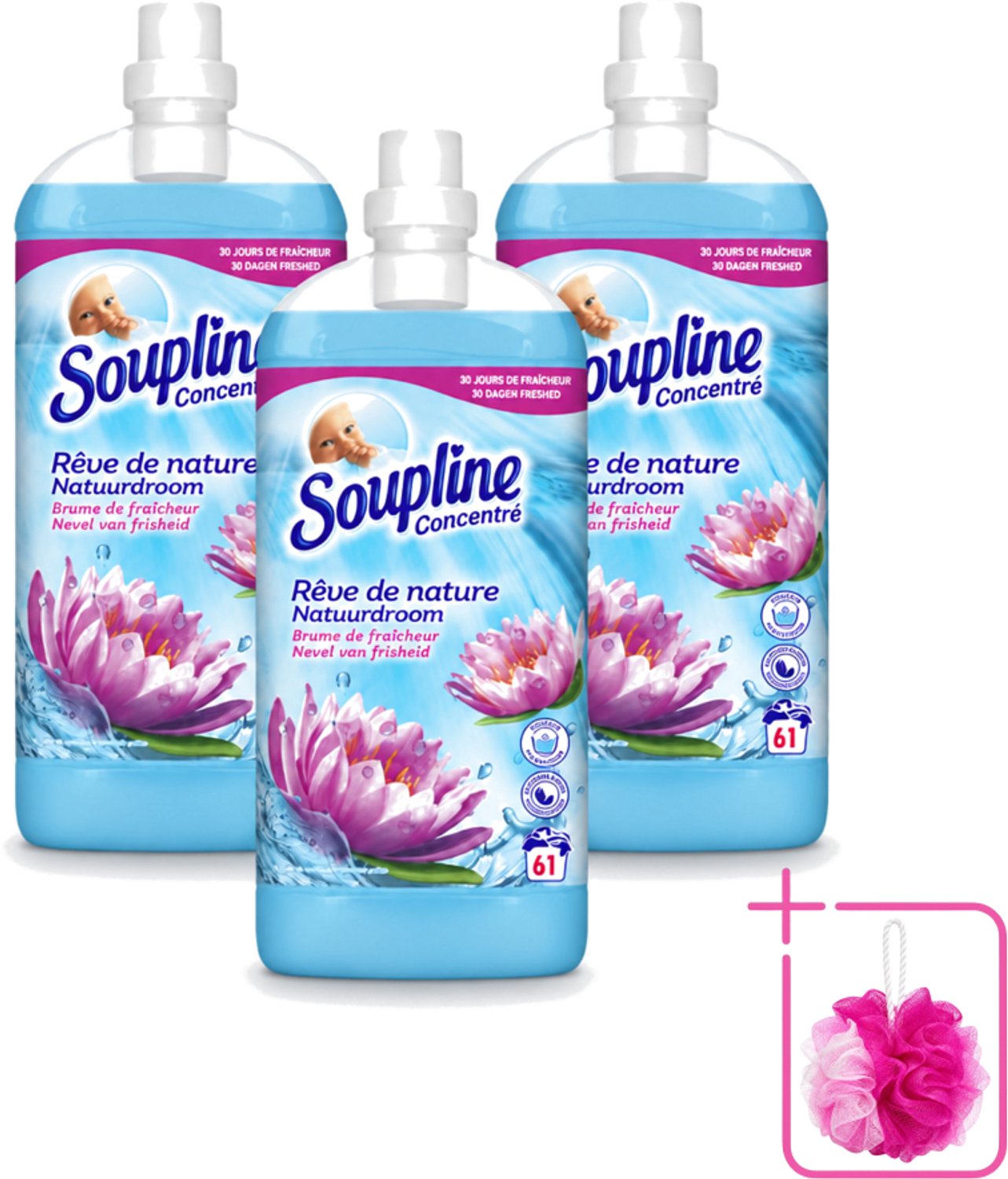 3 x Soupline – Wasverzachter – Nevel van Frisheid – 1,35 L - Bulkverpakking - Wasverzachter - Douchemop - Nevel van frisheid