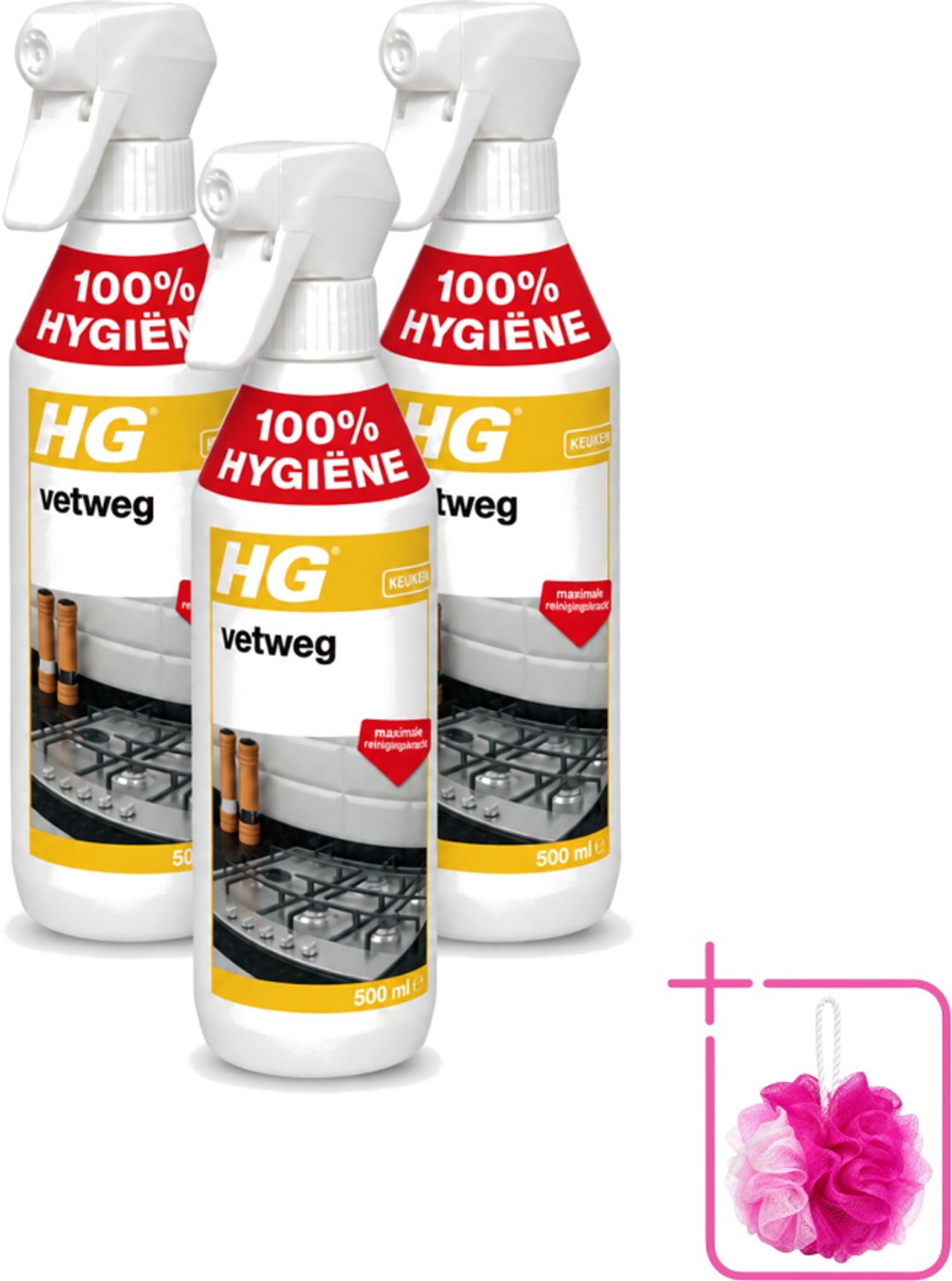 3 x HG - Vetweg - Maximale Reinigingskracht - 500 ml - Bulkverpakking - Keukenreiniger - Vetvrij maken
