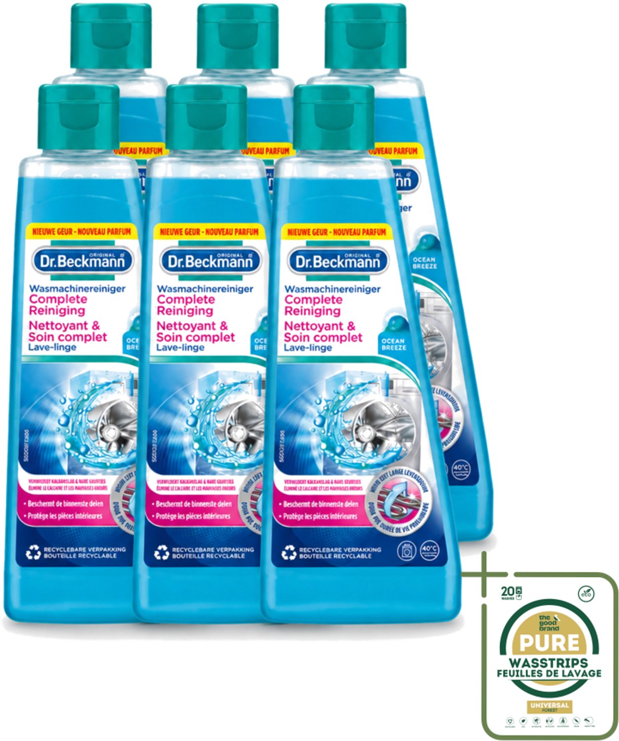 6 x Dr.Beckmann - Wasmachinereiniger - Ocean Breeze - Anti-Kalk - 250 ml - Wasstrips - Wasmachine Reinigen - Kalk Verwijderen - Wasmachine Reinigingsmiddel - Anti-kalk - Wasmachine Geur