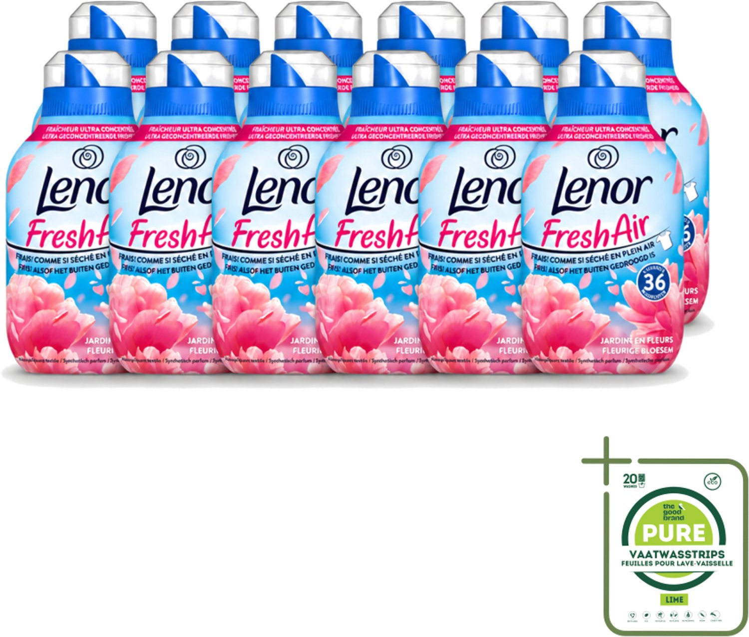 12 x Lenor - Wasverzachter - Fresh Air - Fleurige Bloesem - 36 Wasbeurten - Grootverpakking - Vaatwasstrips - Wasverzachter - Frisheid - Buiten Gedroogd Was - Bloemige Geur - Wasgoed